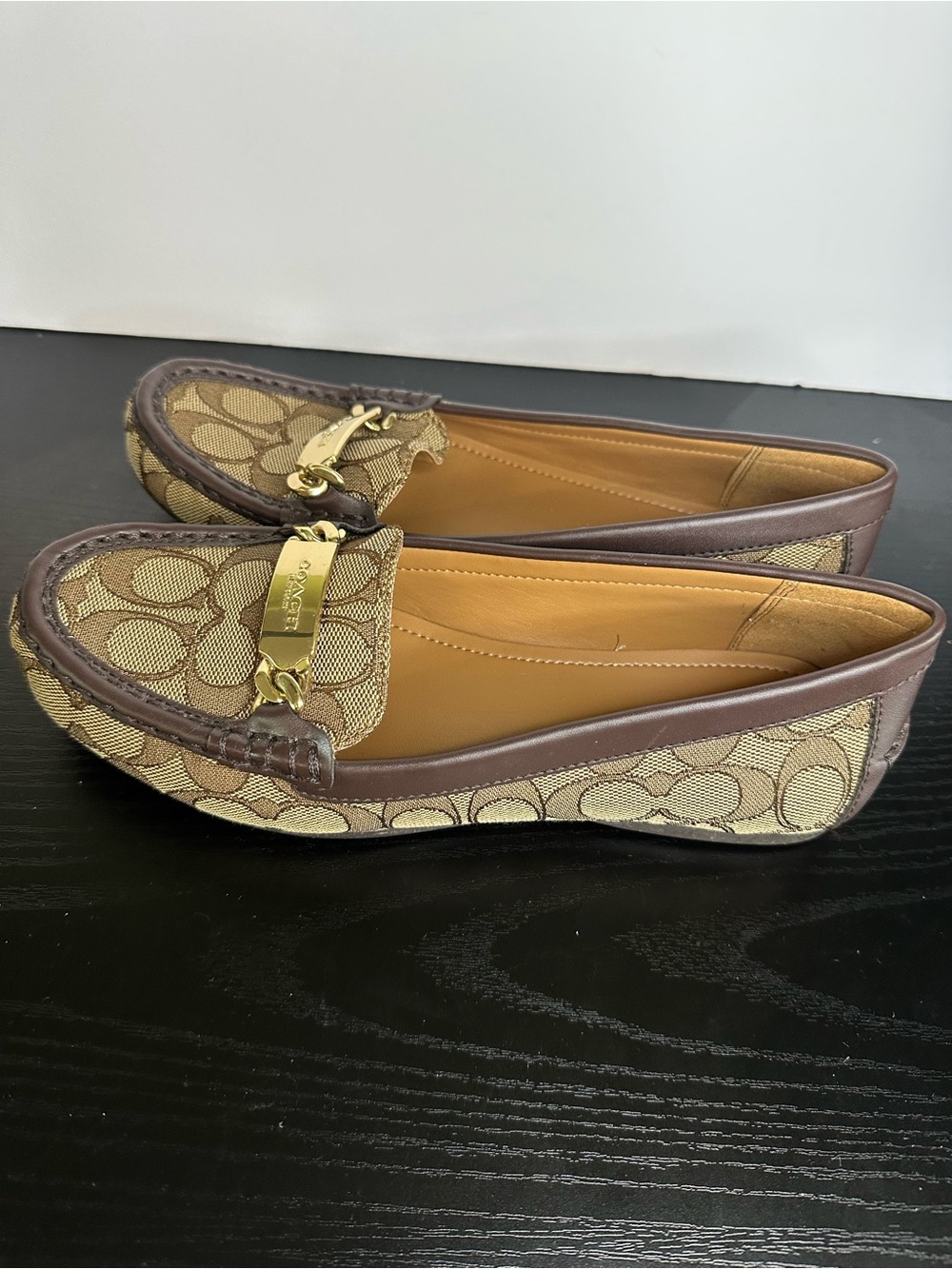 COACH A01918 Signature Olive Jacquard with Leather Gold-Tone Loafers Size 7.5 - Picture 4 of 10